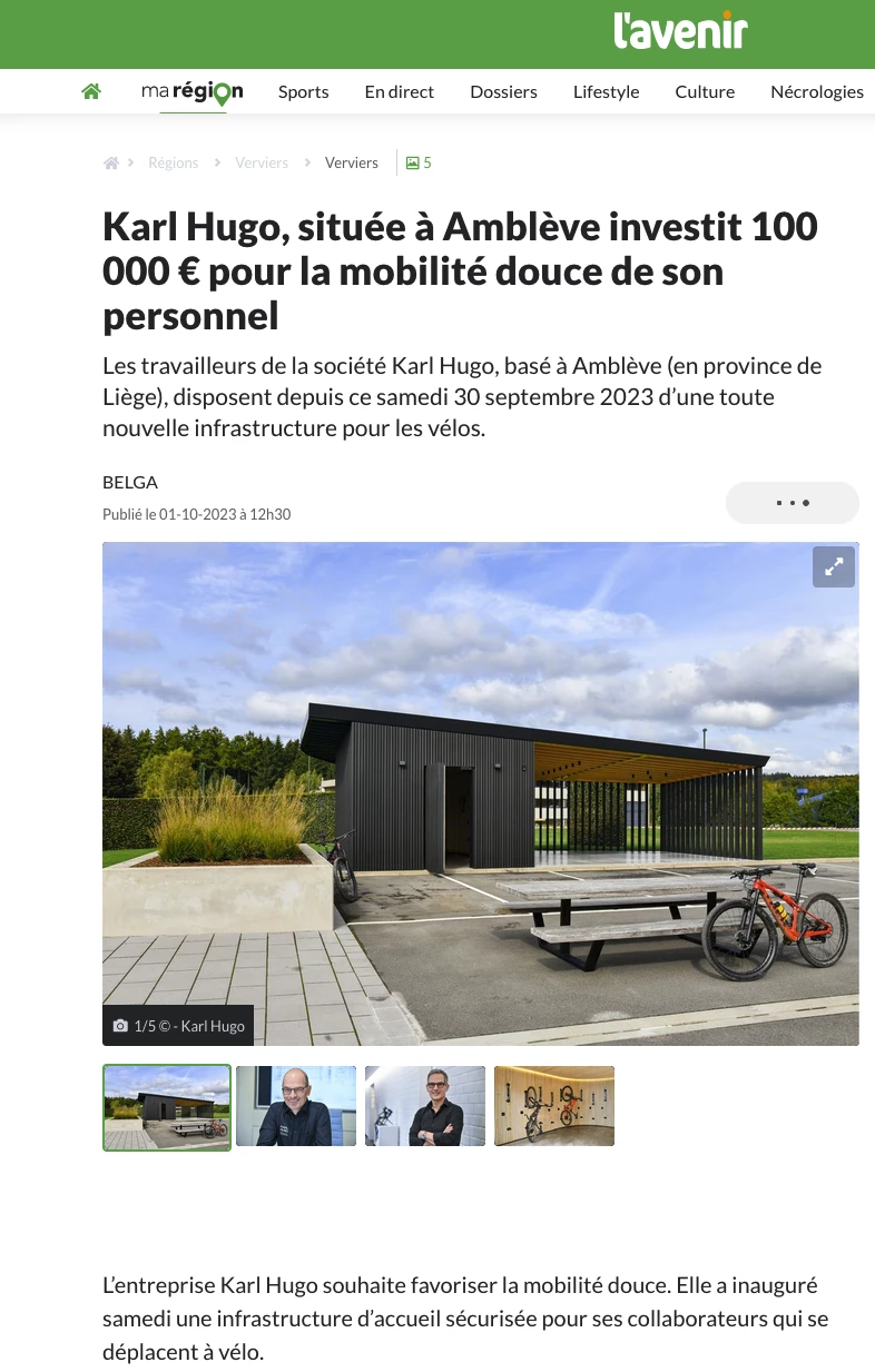 Karl Hugo, située à Amblève investit 100 000 € pour la mobilité douce de son personnel