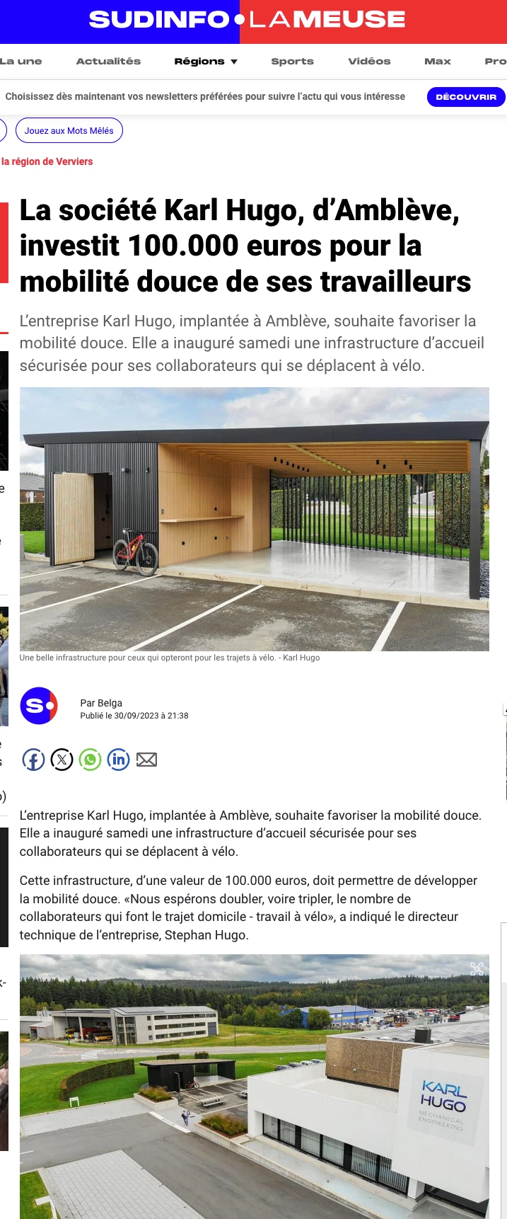 La société Karl Hugo, d’Amblève, investit 100.000 euros pour la mobilité douce de ses travailleurs