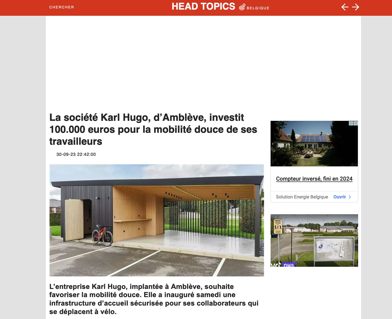 La société Karl Hugo, d’Amblève, investit 100.000 euros pour la mobilité douce de ses travailleurs