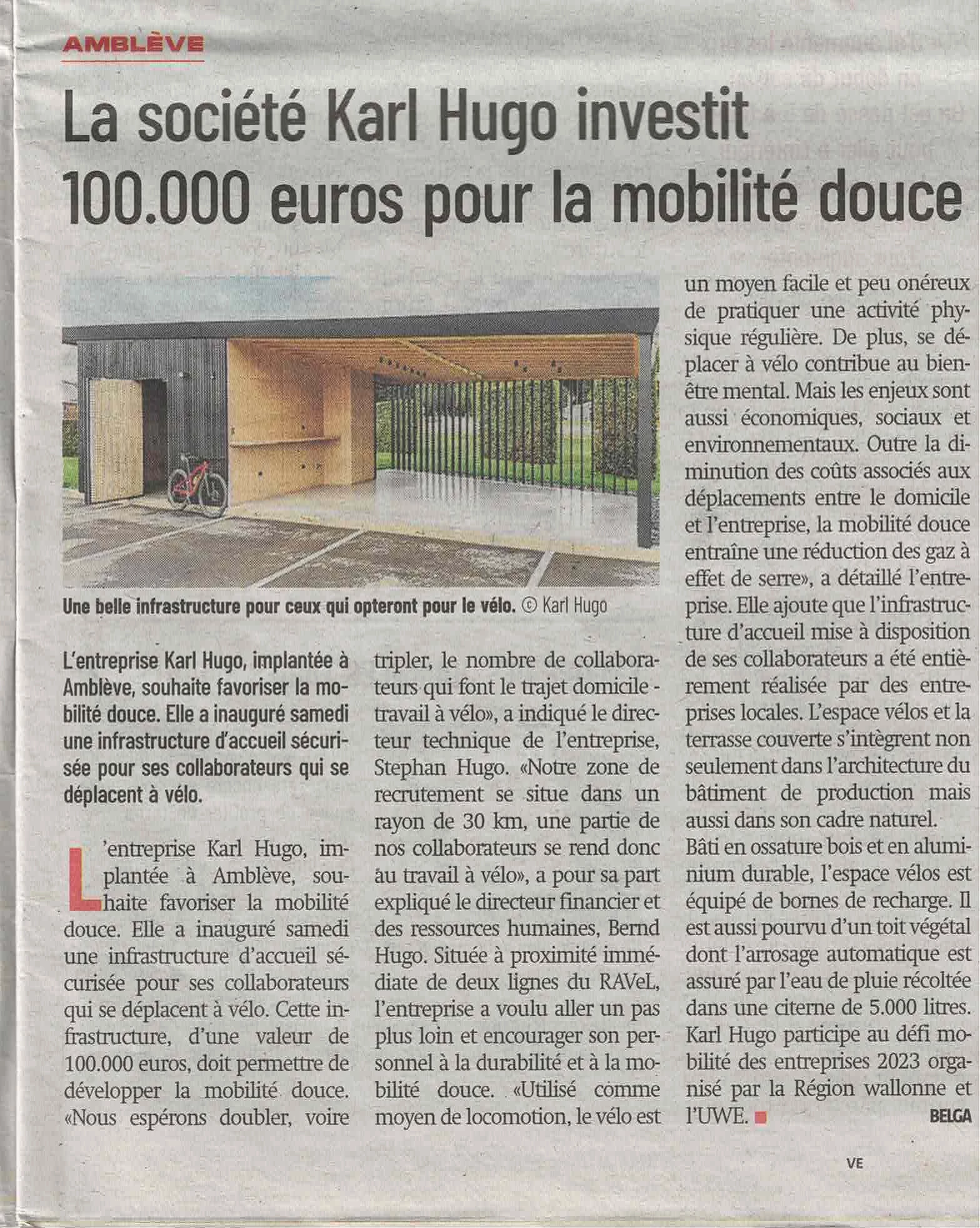 La société Karl Hugo investit 100.000 euros pour la mobilité douce