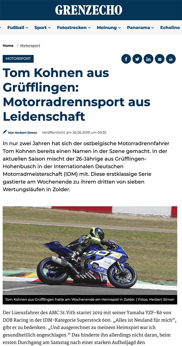 Tom Kohnen aus Grüfflingen:Motorradrennsport aus Leidenschaft