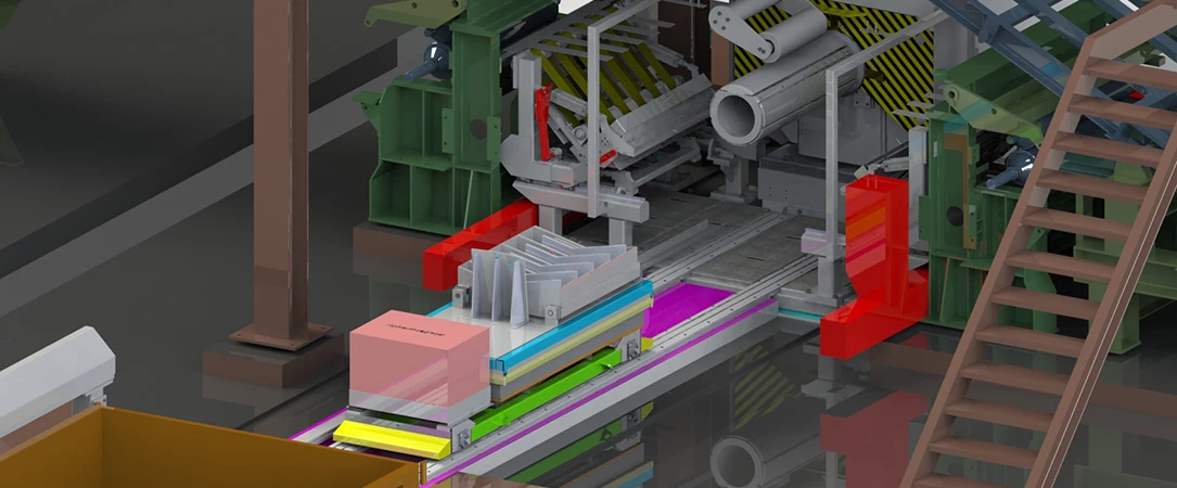 Modification d'une entrée de ligne de production de bobines d'acier.